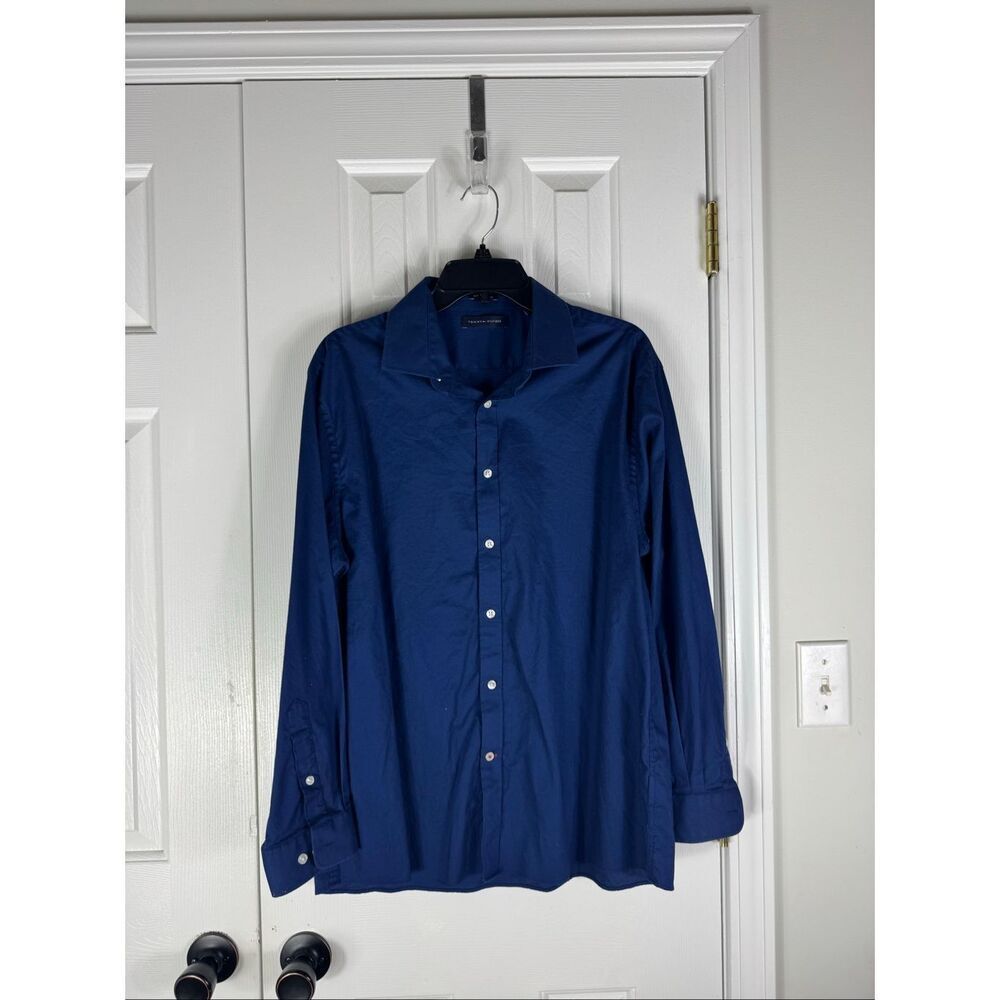 Tommy Hilfiger Men’s Navy Slim Fit Stretch Button Front Shirt Size XL